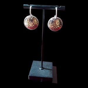 Silver Tone Hammered Pierced Earrings Braided Edge